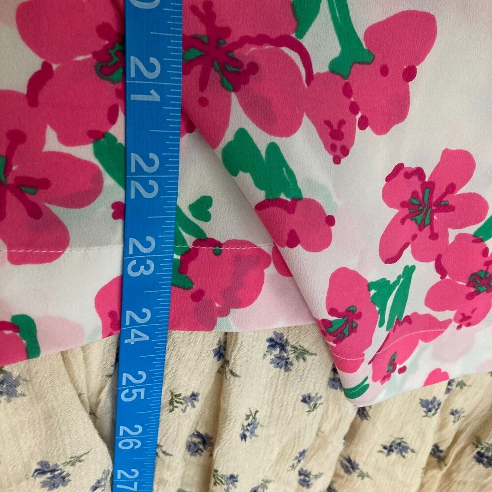 Lilly Pulitzer Shirt Women Sz XS White Pink Green Floral Gold Button Popover Top - Picture 8 of 9